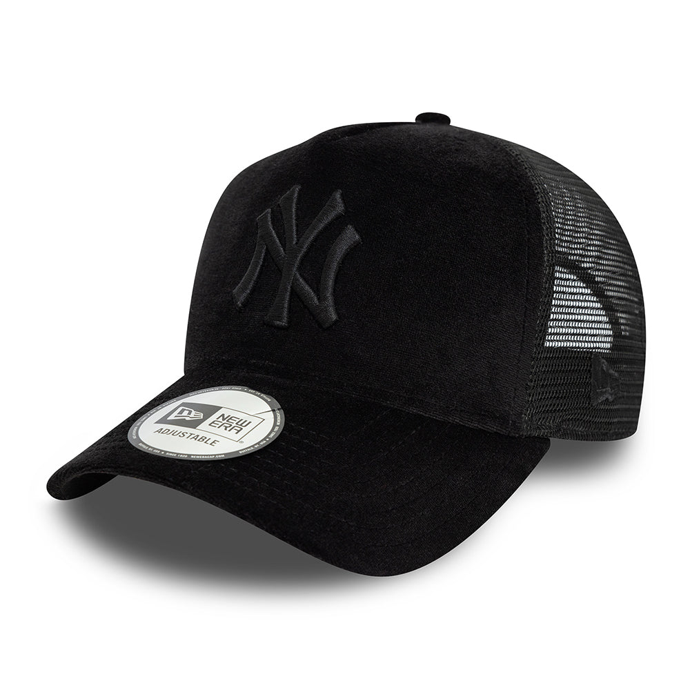 New Era Damen A-Frame New York Yankees Trucker Cap - MLB Velour - Schwarz auf Schwarz