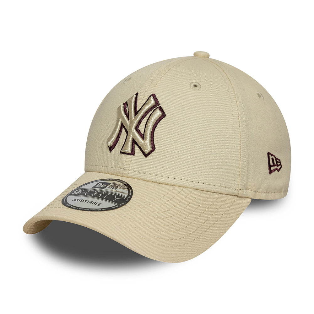 New Era 9FORTY New York Yankees Baseball Cap - MLB Team Outline - Beige-Braun