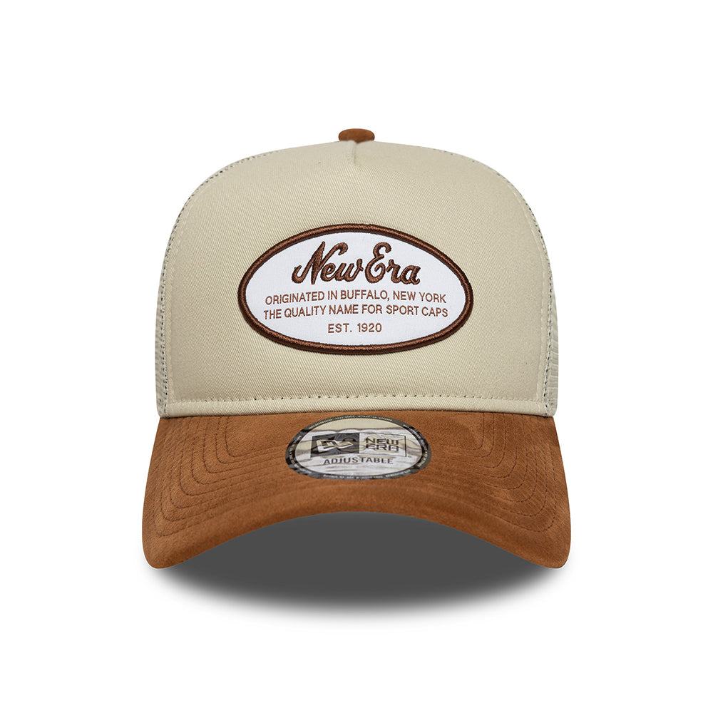 New Era A-Frame Trucker Cap - Oval Patch Suede - Steingrau-Hellbraun