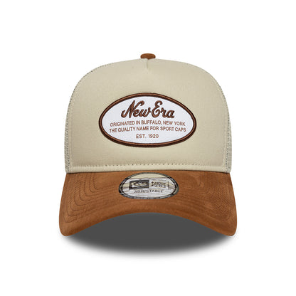 New Era A-Frame Trucker Cap - Oval Patch Suede - Steingrau-Hellbraun