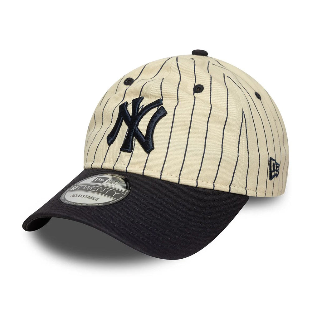 New Era 9TWENTY New York Yankees Baseball Cap - MLB Pinstripe - Cremefarben-Marineblau