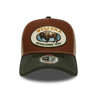 New Era A-Frame Bison Trucker Cap - Animal Patch - Braun-Olivgrün-Sand