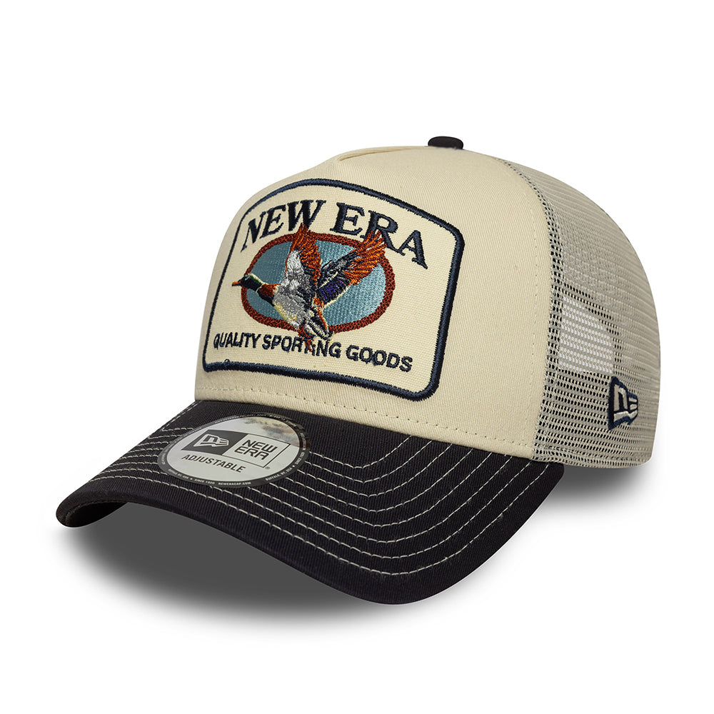 New Era A-Frame Stockente Trucker Cap - Animal Patch - Cremefarben-Marineblau