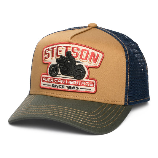 Stetson Motorcycle Trucker Cap - Hellbraun-Olivgrün-Marineblau