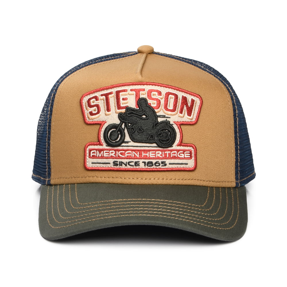 Stetson Motorcycle Trucker Cap - Hellbraun-Olivgrün-Marineblau
