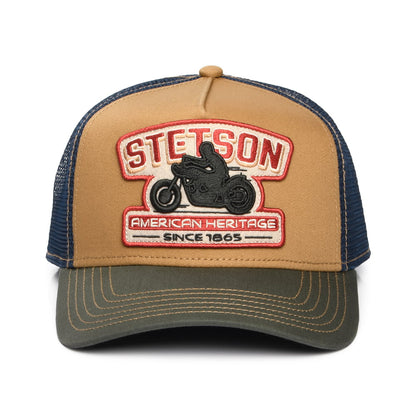 Stetson Motorcycle Trucker Cap - Hellbraun-Olivgrün-Marineblau