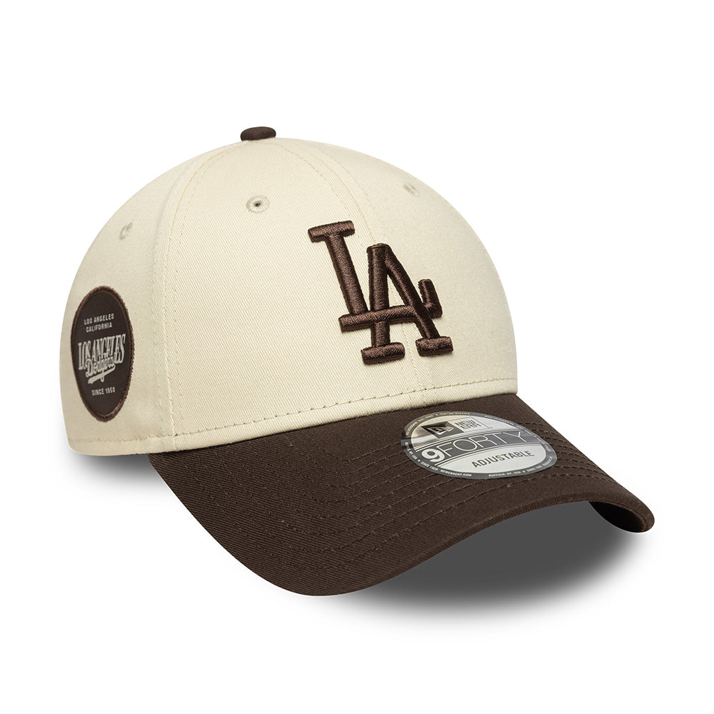 New Era 9FORTY L.A. Dodgers Baseball Cap - MLB Side Patch - Cremefarben-Braun