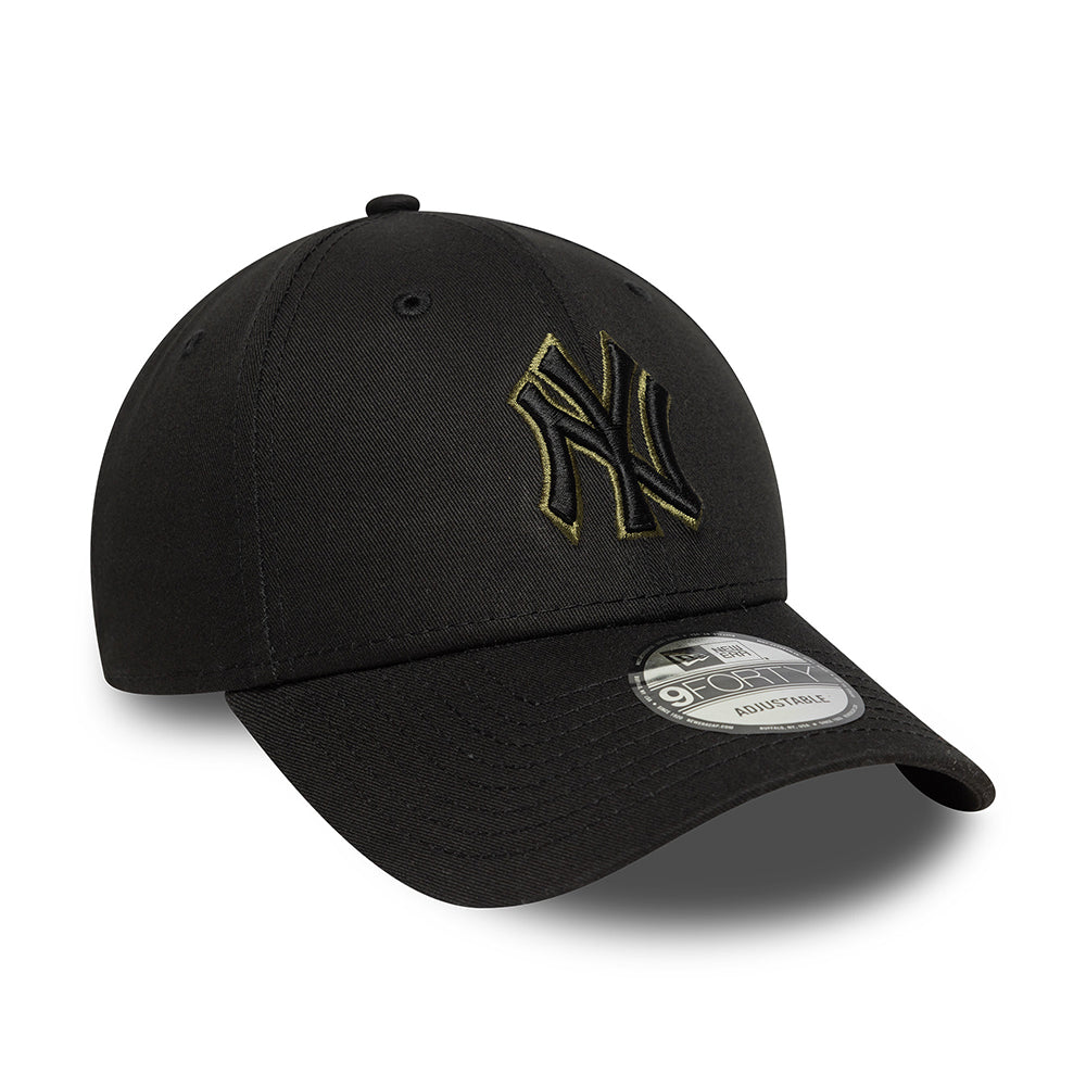 New Era 9FORTY New York Yankees Baseball Cap - MLB Team Outline - Schwarz-Olivgrün