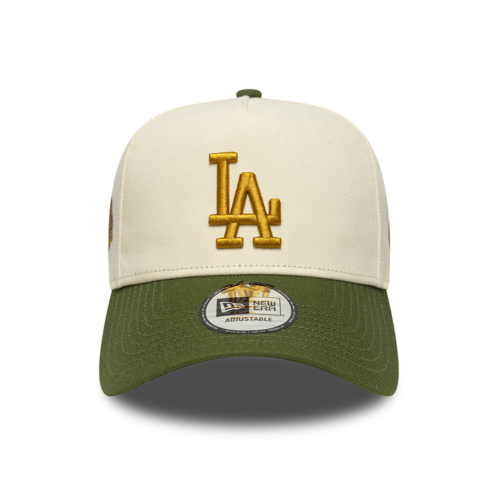 New Era 9FORTY A-Frame L.A. Dodgers Snapback Cap - MLB World Series Patch - Cremefarben-Moosgrün