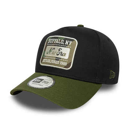 New Era 9FORTY A-Frame Snapback Cap - NE Camo Patch - Schwarz-Moosgrün