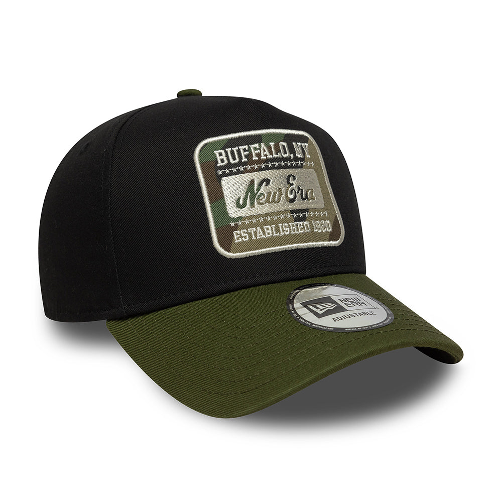 New Era 9FORTY A-Frame Snapback Cap - NE Camo Patch - Schwarz-Moosgrün