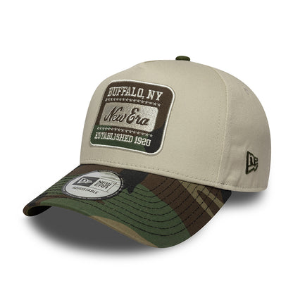 New Era 9FORTY A-Frame Snapback Cap - NE Camo Patch - Steingrau-Tarnfarben