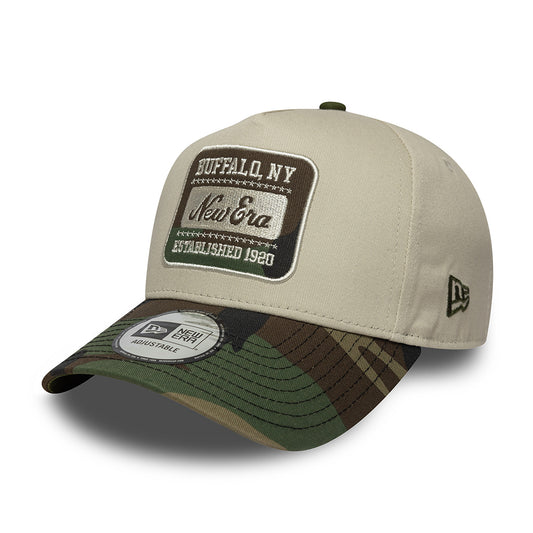 New Era 9FORTY A-Frame Snapback Cap - NE Camo Patch - Steingrau-Tarnfarben