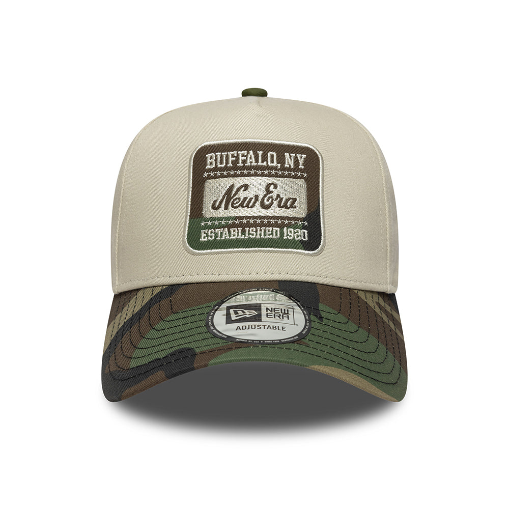 New Era 9FORTY A-Frame Snapback Cap - NE Camo Patch - Steingrau-Tarnfarben