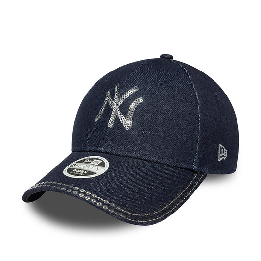 New Era Damen 9FORTY New York Yankees Baseball Cap - MLB Sequin Denim - Dunkelblau