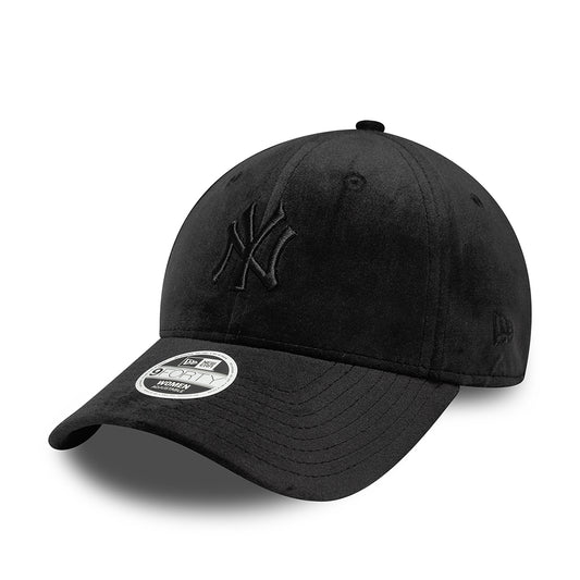 New Era Damen 9FORTY New York Yankees Baseball Cap - MLB Velour Midi - Schwarz auf Schwarz