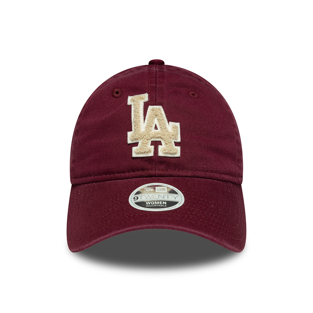 New Era Damen 9TWENTY L.A. Dodgers Baseball Cap - MLB Boucle - Burgunderrot-Cremefarben