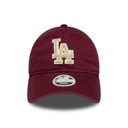 New Era Damen 9TWENTY L.A. Dodgers Baseball Cap - MLB Boucle - Burgunderrot-Cremefarben
