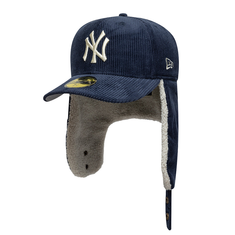 New Era 59FIFTY New York Yankees Baseball Cap mit Ohrenklappen - MLB Cord Dogear - Marineblau