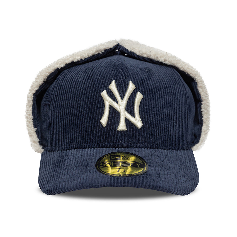 New Era 59FIFTY New York Yankees Baseball Cap mit Ohrenklappen - MLB Cord Dogear - Marineblau