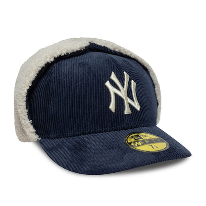 New Era 59FIFTY New York Yankees Baseball Cap mit Ohrenklappen - MLB Cord Dogear - Marineblau