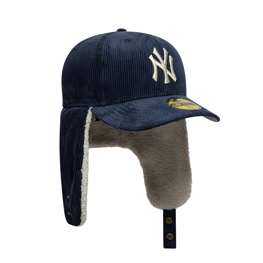 New Era 59FIFTY New York Yankees Baseball Cap mit Ohrenklappen - MLB Cord Dogear - Marineblau
