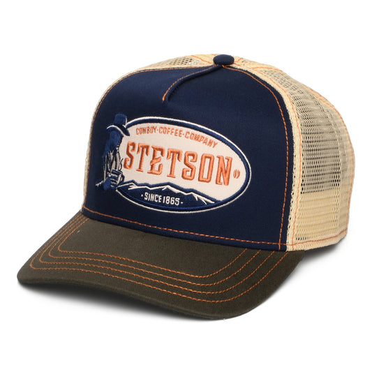 Stetson Cowboy Coffee Trucker Cap - Marineblau-Olivgrün-Cremeweiß