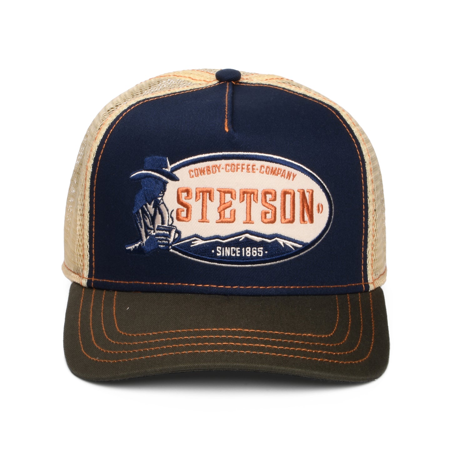 Stetson Cowboy Coffee Trucker Cap - Marineblau-Olivgrün-Cremeweiß