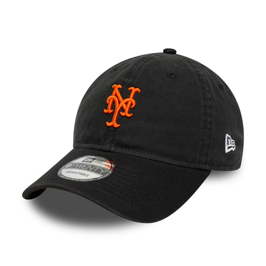 New Era 9TWENTY New York Mets Baseball Cap - MLB Washed Script - Schwarz-Orange