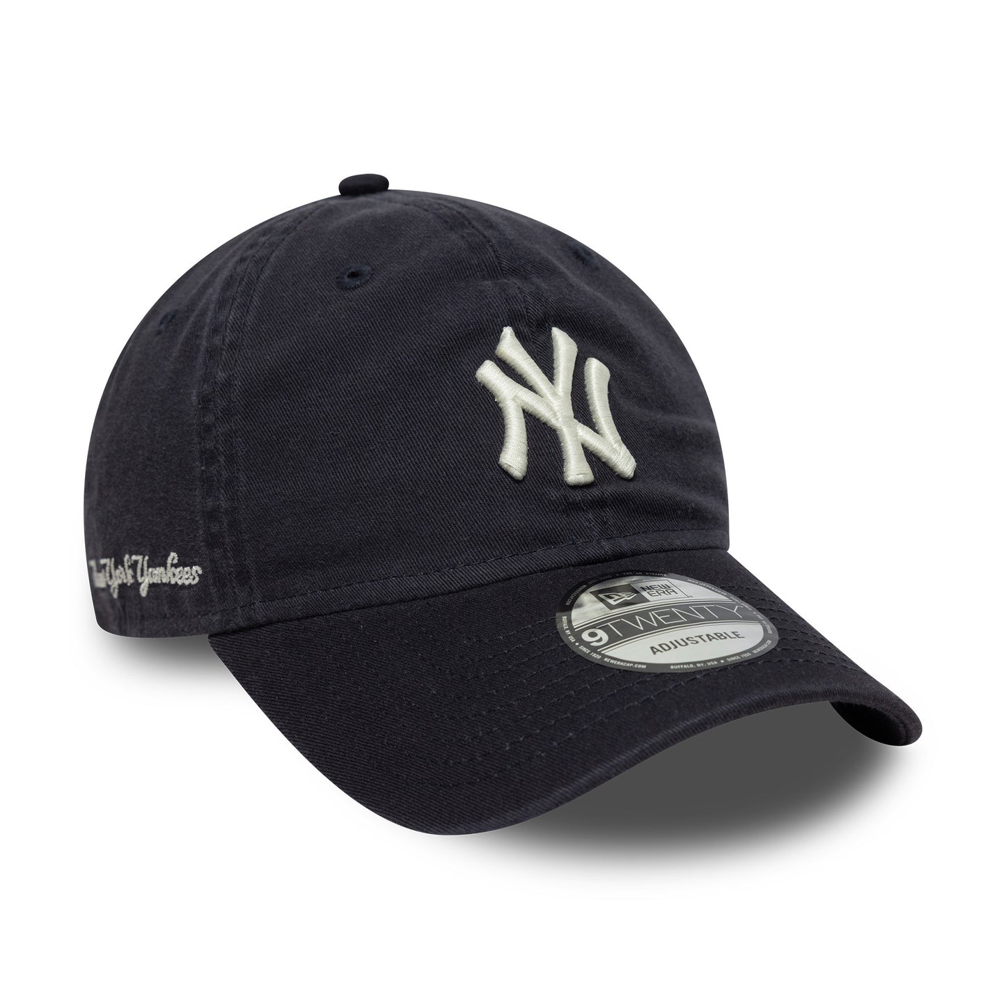 New Era 9TWENTY New York Yankees Baseball Cap - MLB Washed Script - Marineblau-Weiß