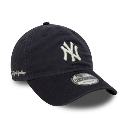 New Era 9TWENTY New York Yankees Baseball Cap - MLB Washed Script - Marineblau-Weiß