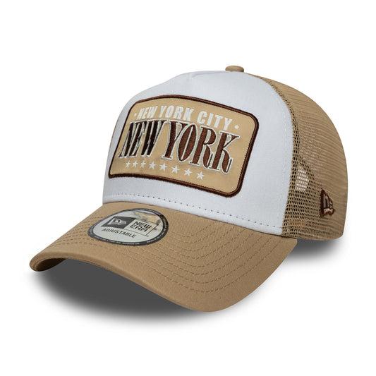 New Era A-Frame New York City Trucker Cap - Location Patch - Weiß-Kamel
