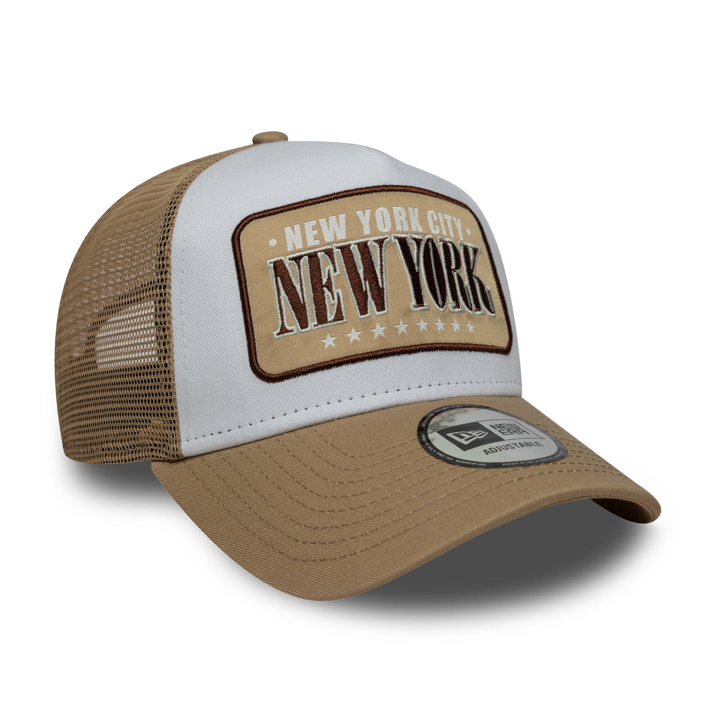 New Era A-Frame New York City Trucker Cap - Location Patch - Weiß-Kamel