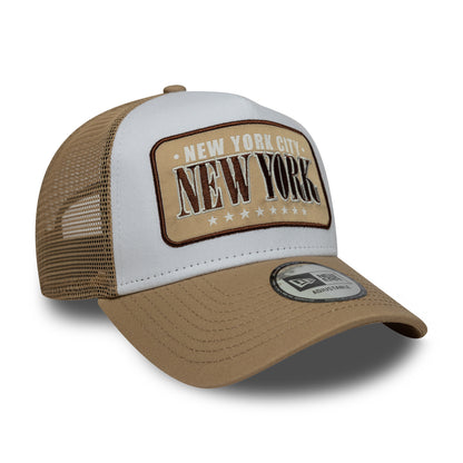 New Era A-Frame New York City Trucker Cap - Location Patch - Weiß-Kamel