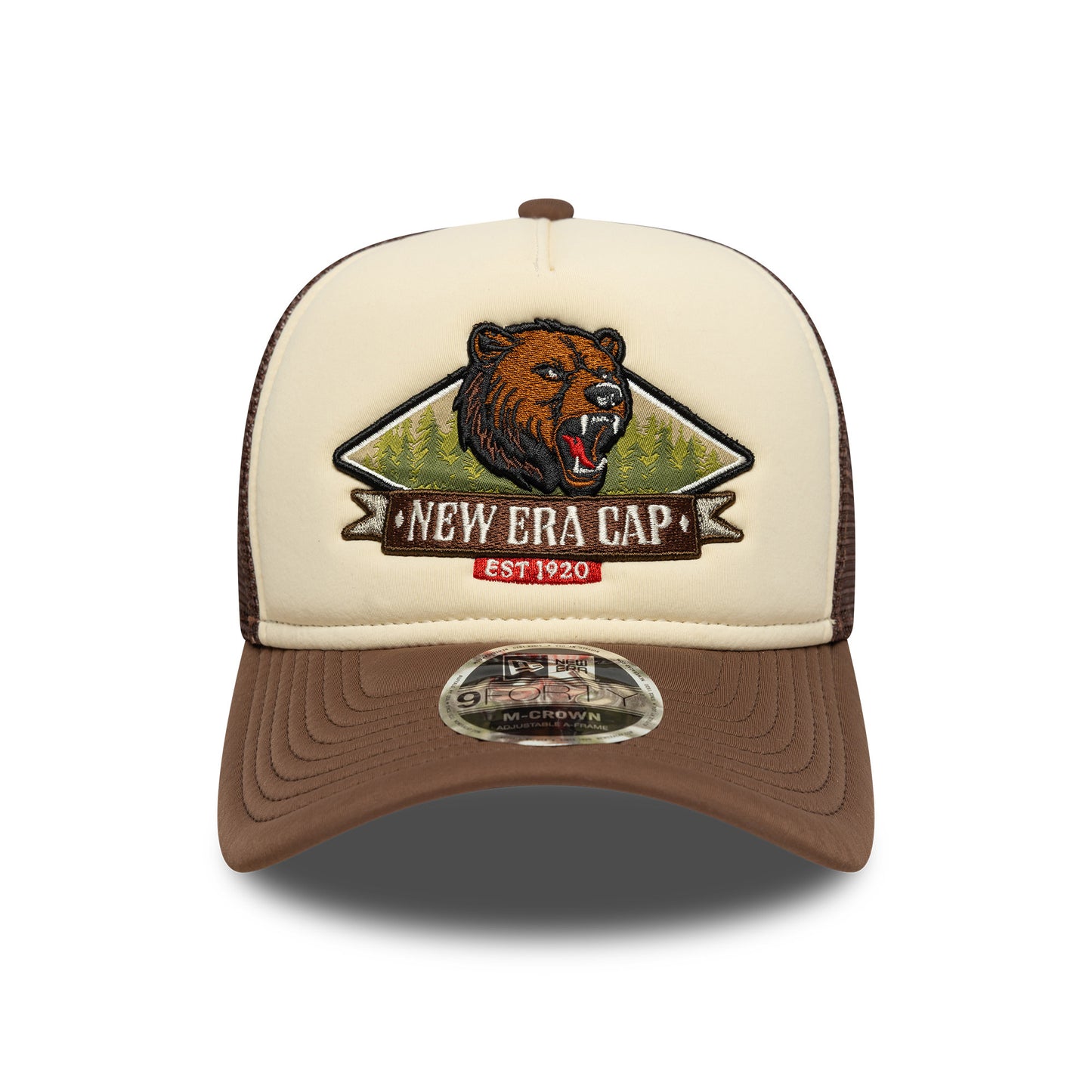 New Era 9FORTY M-Crown A-Frame Trucker Cap - NE Graphic - Cremefarben-Schokolade