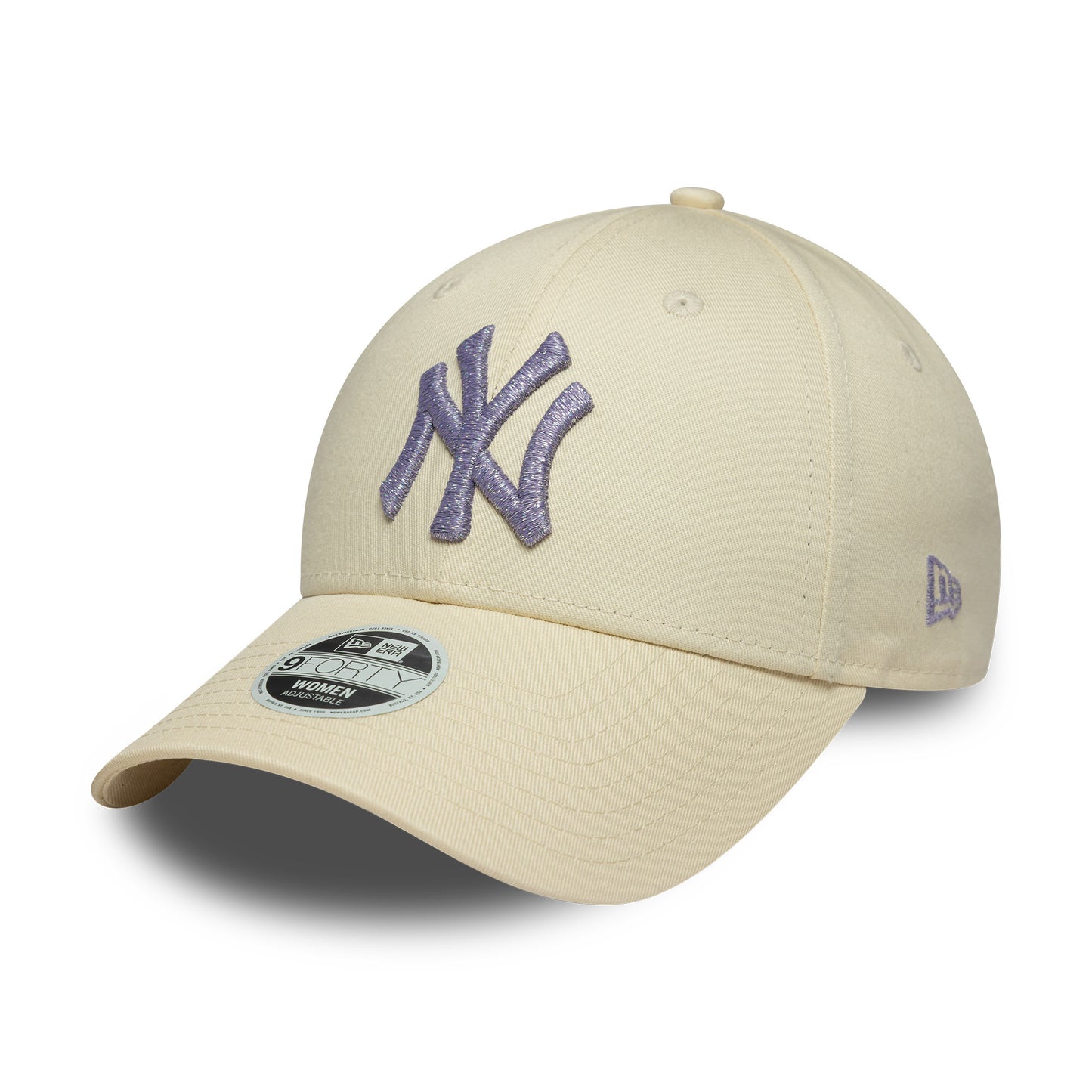 New Era Damen 9FORTY New York Yankees Baseball Cap - MLB Metallic Logo - Cremefarben-Lavendel