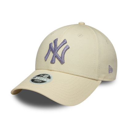 New Era Damen 9FORTY New York Yankees Baseball Cap - MLB Metallic Logo - Cremefarben-Lavendel