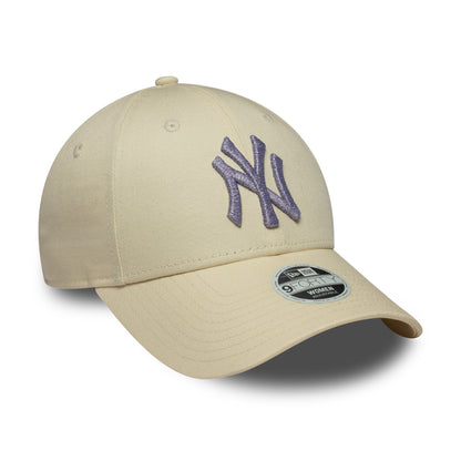 New Era Damen 9FORTY New York Yankees Baseball Cap - MLB Metallic Logo - Cremefarben-Lavendel