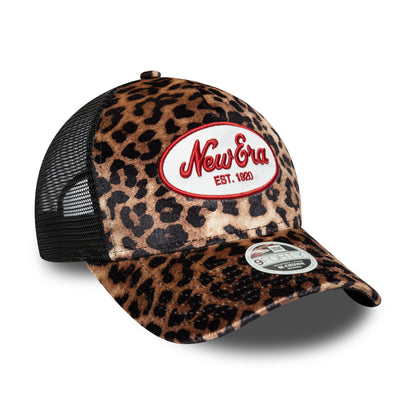 New Era Damen 9FORTY M-Crown A-Frame Trucker Cap - NE Leopard - Hellbraun-Schwarz