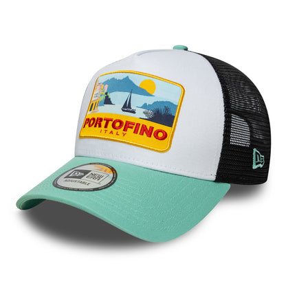 New Era A-Frame Portofino Trucker Cap - Location Patch - Aquamarinblau-Schwarz