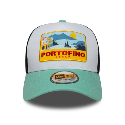 New Era A-Frame Portofino Trucker Cap - Location Patch - Aquamarinblau-Schwarz