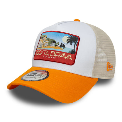 New Era A-Frame Costa Brava Trucker Cap - Location Patch - Orange-Steingrau