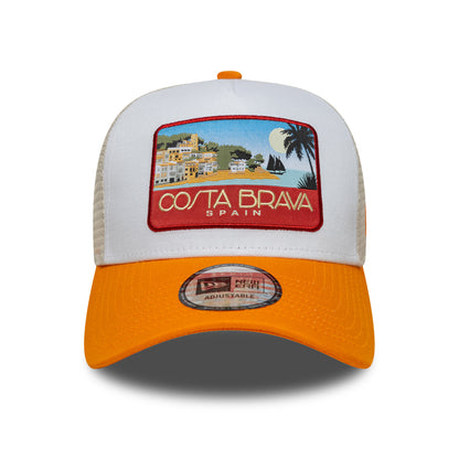 New Era A-Frame Costa Brava Trucker Cap - Location Patch - Orange-Steingrau
