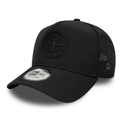 New Era A-Frame Seattle Mariners Trucker Cap - MLB Sport Featherweight - Schwarz auf Schwarz