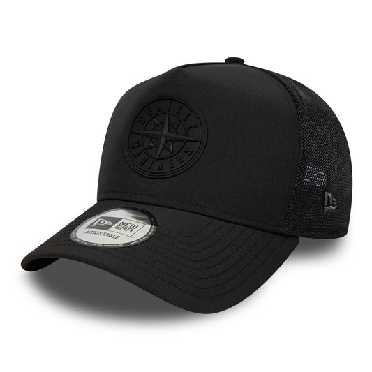 New Era A-Frame Seattle Mariners Trucker Cap - MLB Sport Featherweight - Schwarz auf Schwarz