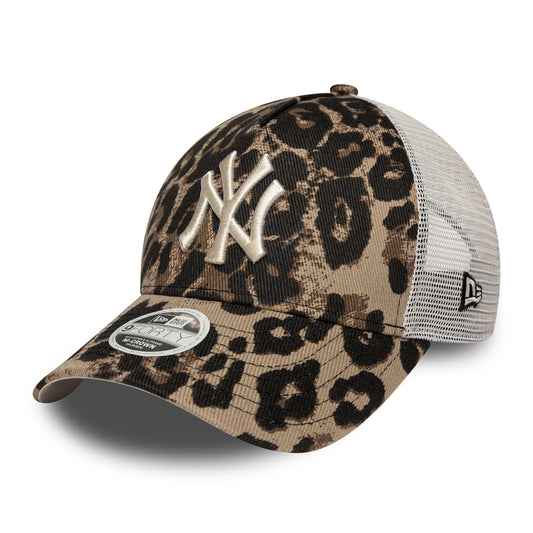 New Era Damen 9FORTY M-Crown A-Frame New York Yankees Trucker Cap - MLB Leopard - Braun-Steingrau