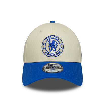 New Era 9FORTY Chelsea FC Baseball Cap - Seasonal Contrast Lion Crest - Cremeweiß-Königsblau