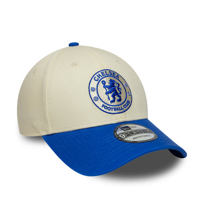 New Era 9FORTY Chelsea FC Baseball Cap - Seasonal Contrast Lion Crest - Cremeweiß-Königsblau