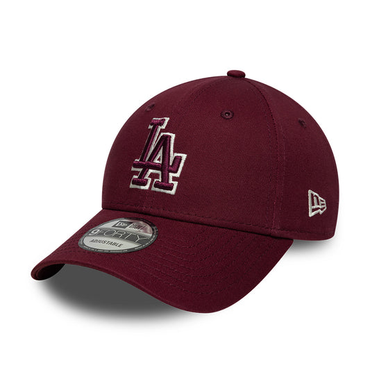 New Era 9FORTY L.A. Dodgers Baseball Cap - MLB Team Outline - Burgunderrot-Cremefarben