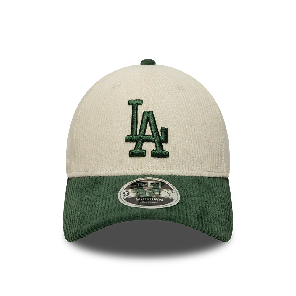 New Era 9FORTY M-Crown L.A. Dodgers Baseball Cap - MLB Cord - Cremefarben-Dunkelgrün